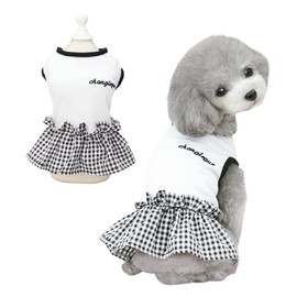 Timoya 犬服 ワンピース 春夏 お姫様 ドレス スカート 可愛い チェック柄 袖なし 犬の服 ペット服 tシャツ 柔らかい 綿製 通気 伸縮性 ペットウェア ドッグウェア 人気 ファッション 小型犬 中型犬 猫 室内 記念撮影 散歩 お出かけ 冷房対策 抜け毛対策 (M,ホワイト)