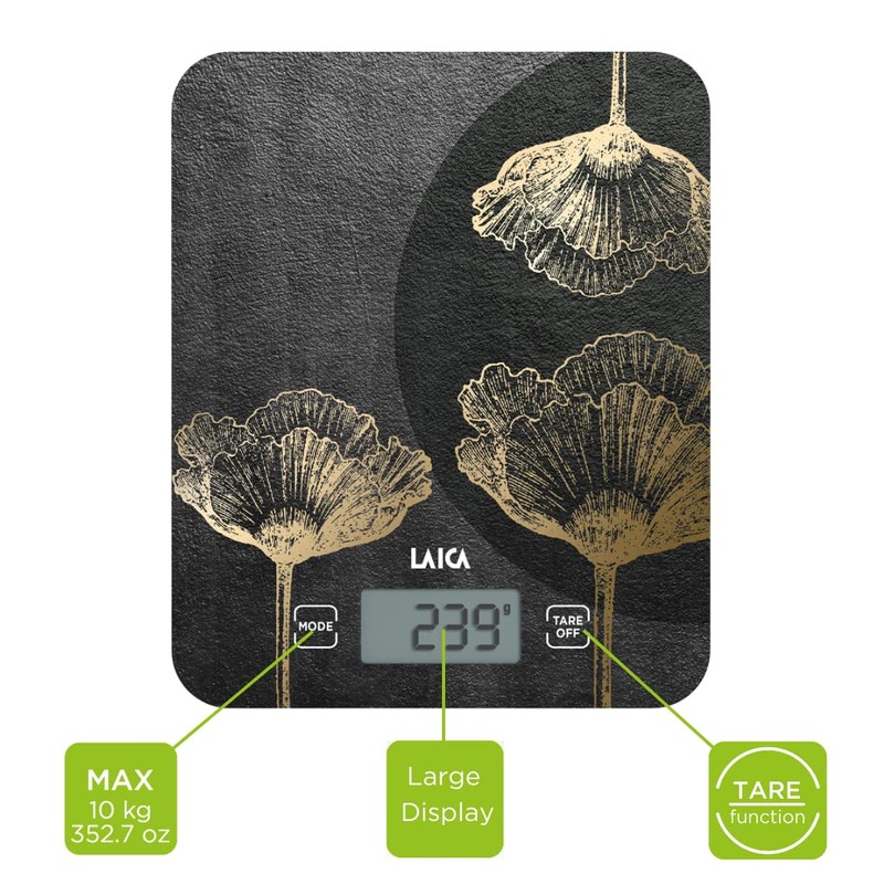 LAICA Flower Art Tabletop Electronic Kitchen Scale, 10kg Capacity- Nature