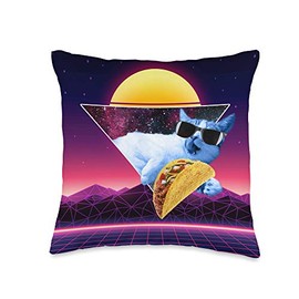 Aesthetic Synthwave Cat Taco Throw Pillow