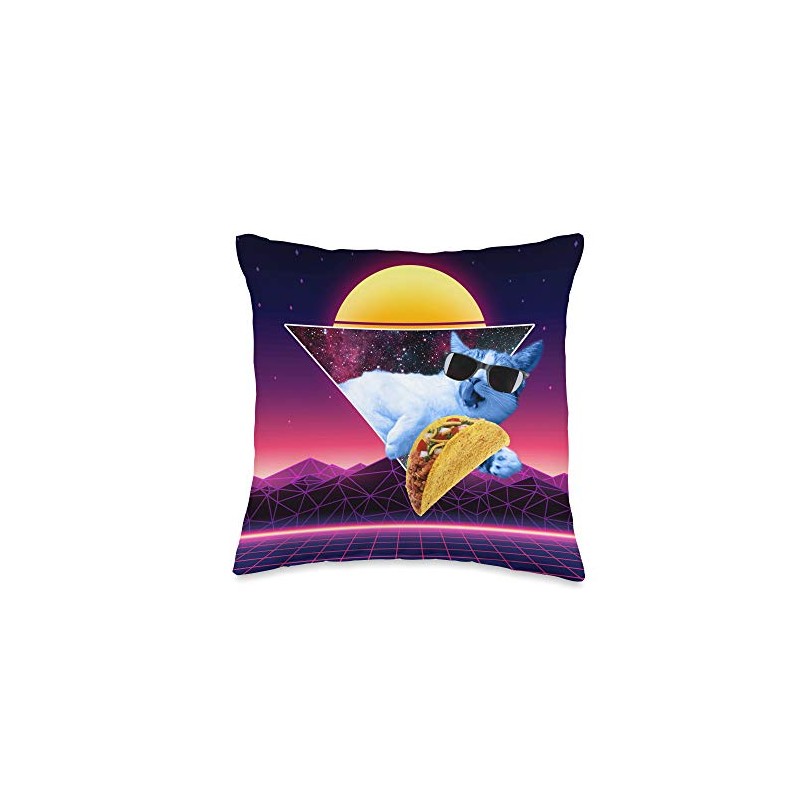 Aesthetic Synthwave Cat Taco Throw Pillow