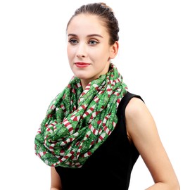 Lina & Lily Women's Loop Scarf with Christmas Pattern, Red, green, white