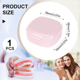 Denture Box with Strainer, Portable Denture Box Cover, Braces Box, Denture Box Retainer, Protesal Container Tooth Splint Box, for Holder, Cleaning Box (Pink)