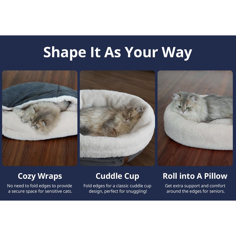 Petace Self Warming Cat Bed, 17.7" x 13.7" Anti-Slip Soft
