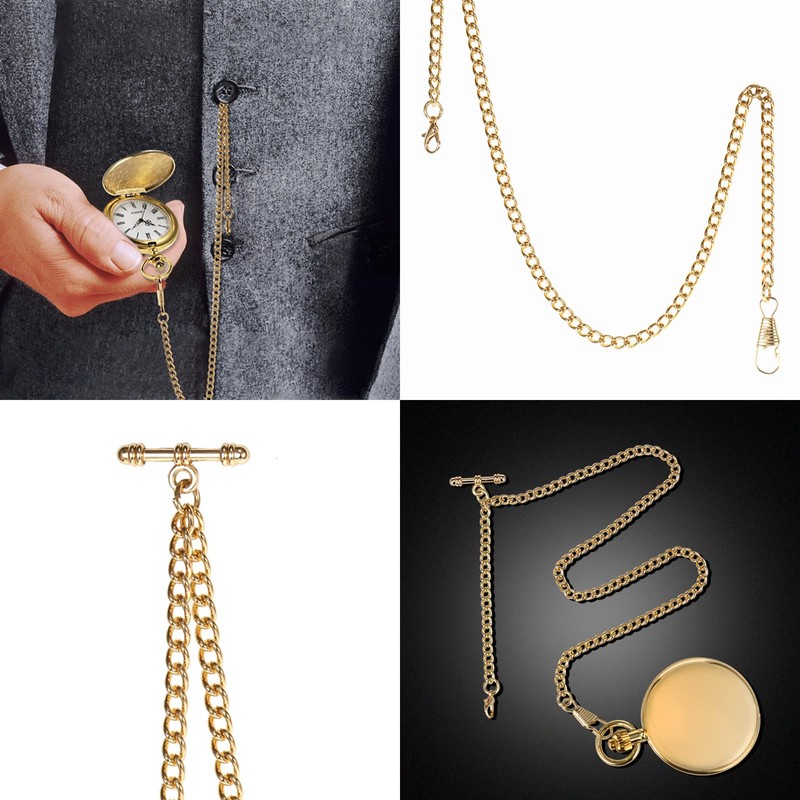 TREEWETO Men's Albert Chain Pocket Watch Curb Link Key Chain