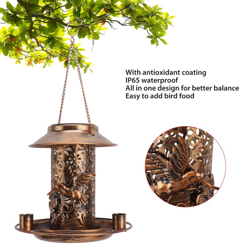 Solar Bird Feeder for Outdoors Hanging IP65 Waterproof Warm Light