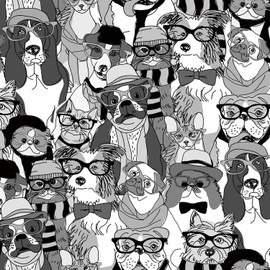 Livelynine Dog Wallpaper Stick and Peel Black White Vintage Animal Wallpaper Dogs and Cats Cute Puppy Dog Contact Paper Self Adhesive Mural Waterproof Wall Paper for Bathroom Bedroom Walls 17.5x78.8