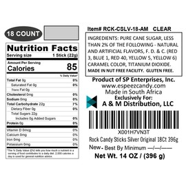 Extra Large Rock Candy Sticks: 18 Original Lollipop - Silver Rock Candy Sticks - Individually Wrapped - Espeez Rock Candy Sticks for Candy Buffet, Birthdays, Weddings, Receptions and Baby Shower