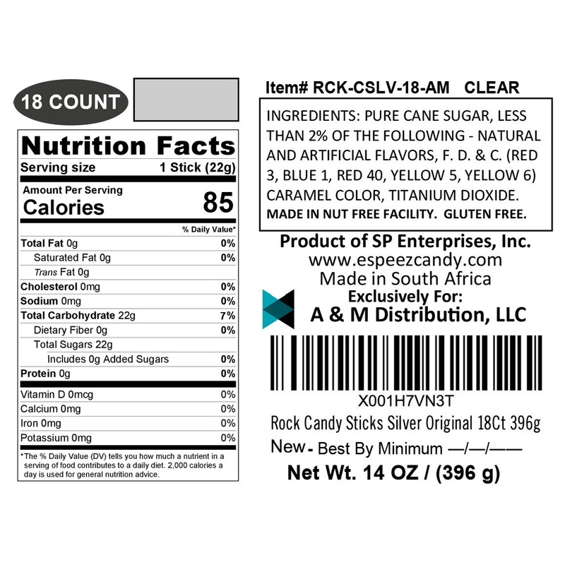 Extra Large Rock Candy Sticks: 18 Original Lollipop - Silver