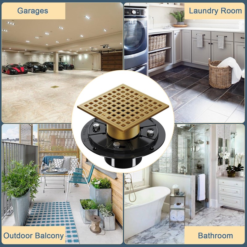 Yaseingoo 4-1/4" Square Shower Drain Kit - Champagne Bronze 304