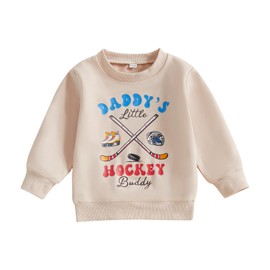 Nibbcoa Toddler Hockey Outfit Baby Boy Girl Daddy’s Little Hockey Buddy Sweatshirt Long Sleeve Pullover Kids Winter Clothes (Khaki, 3-4 Years)