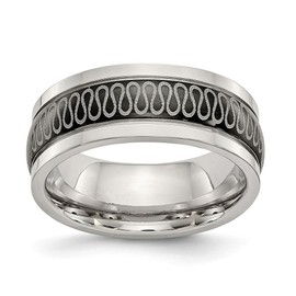 Stainless Steel Black IP-plated 7.80mm Wedding Ring Band Size 8