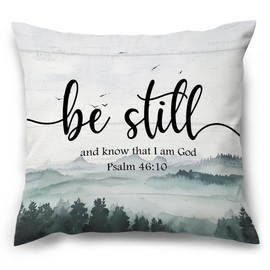 MNASAIOO Christian Mountain Woods Decorative Throw Pillow Covers, Bible Verse Be Still and Know That I Am God Pillows Covers, Religious Rustic Pillow Cases Decor for Prayer Room Couch Bedroom 18x18in