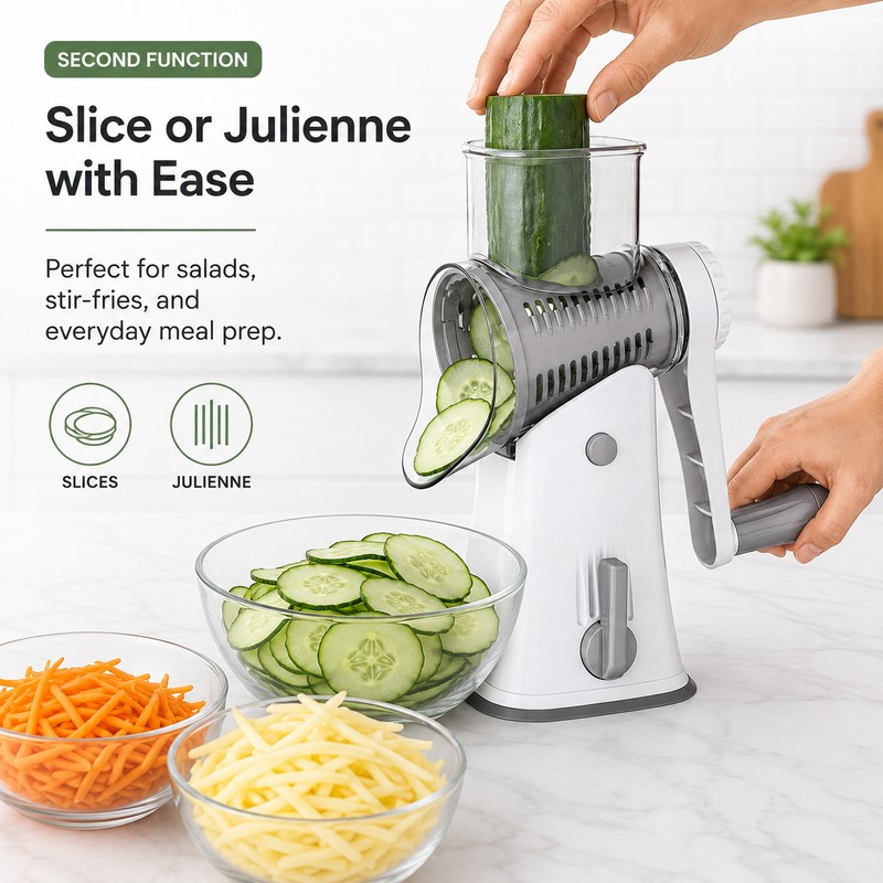 5-in-1 Rotary Cheese Grater & Vegetable Slicer – Stainless Steel