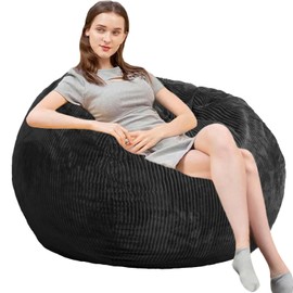 Bean Bag Chairs with Faux Rabbit Fur Cover, 3 ft Giant Memory Foam Bean Bag Chairs for Adults/Teens with Filling,Ultra Soft Faux Fur Fabric, Round Sofa for Living Room Bedroom College Dorm