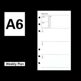 A6 Refill Pad Paper, 480 Pages/240 Sheets, 6 Die-Cut Holes Insert Lined Paper Diary Inserts Refills for Notes, Meetings, Travel Records (Weekly Plan)