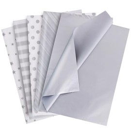 BEISHIDA 100 Sheets Silver and White Tissue Paper Bulk, Silver Dots Twill Stripes Print Wrapping Tissue Paper for Gift Bags, 14 x 20 Inch Gift Wrap for Birthday Wedding Christmas DIY Crafts