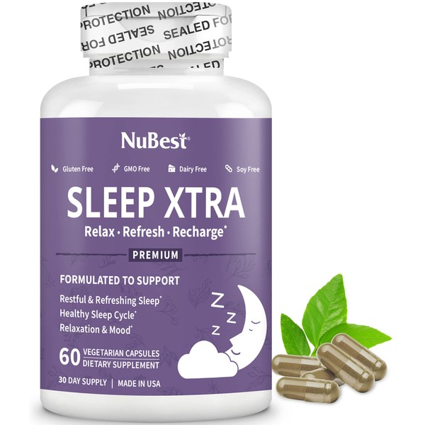 NuBest Sleep Xtra Natural Sleep Aid for Children 10+ & Adults - Melatonin, Vitamin B6, Ashwagandha, Chamomile, Valerian & More - Non-Habit Forming - 6 Pack | 6 Months Supply