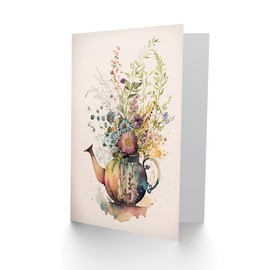Artery8 Wildflower Floral Spring Bouquet In a Teapot Vase Flowers Nature Birthday Sealed Greeting Card Plus Envelope Blank inside