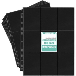SEEMINESALE Trading Card Cases Black, Size A4 Double-Sided Card Sleeves Compatible, 9 Grid Trading Cards Album, for Playing Cards, Basketball/Football Cards (100 Pages, 1800 Pockets)