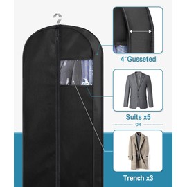 ZAODECR 3 Pack 40" Garment Bags for Closet Storage and Travel, Gusseted Hanging Suit Bags for Men Suit Cover With Handles for Clothes, Coats, Jackets, Shirts