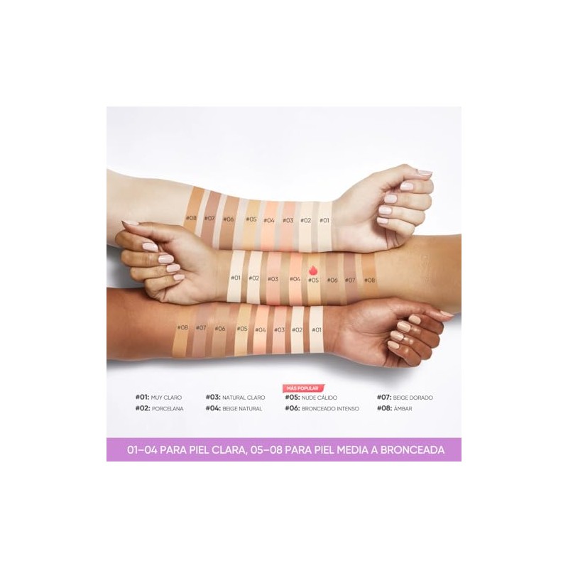 Base de Maquillaje Cremosa Matte, Alta Cobertura, Larga Duración 12H,