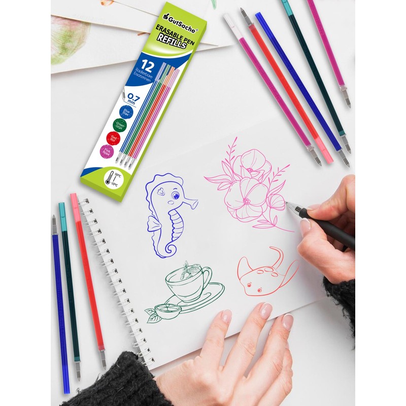 GutSache 12 x Erasable Refills [6 Blue, 2 Red, 2