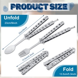 Flutesan 2 Pcs Butterfly Fork and Spoon Set, Tactical Butterfly Spoon Folding Stainless Steel Butterfly Fork for Travel Camping Hunting BBQ Kitchen(Silver)