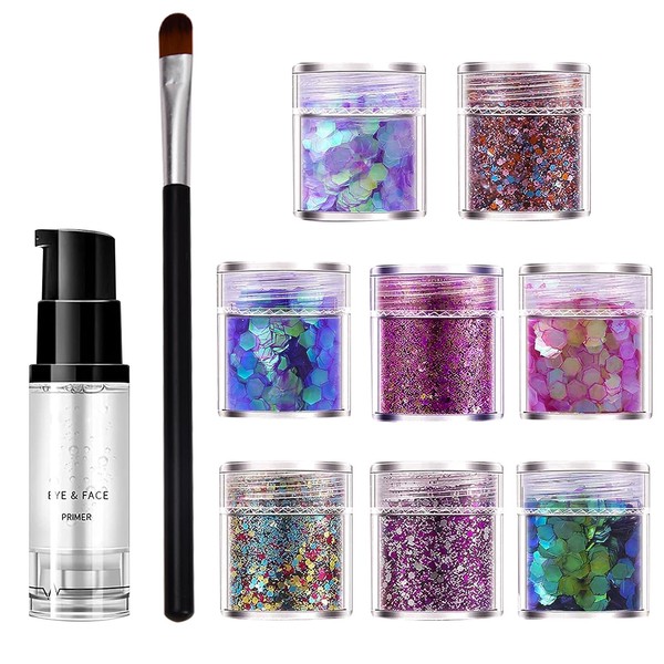 Dokeno 8 Bottles Glitter for Face, 3 mm Glitter Sequins