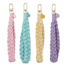 Gelirda 20Pcs Random Handmade Woven Cotton Rope Pendant Decorations Enamel Happy Face Charms Keychain for Phone Backpack Ornaments