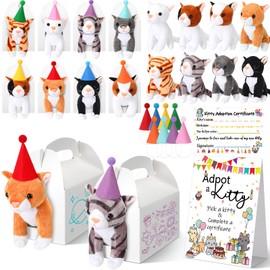 HyDren 25 Pcs Adopt Cat Party Favors Include Adopt a Kitty Sign 8 Kitty Adoption Certificate 8 Mini Plush Cat Stuffed 8 Birthday Hats 8 White Paper Boxes for Adopt a Pet Cat Birthday Party Favors