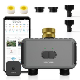Smart Hose Timer with 2 Outlet, Automatic Irrigation System Controller for Lawns,Compatible with Alexa Dark Gray-Brass Inlet & Plastics Outlet (2-Outlet)