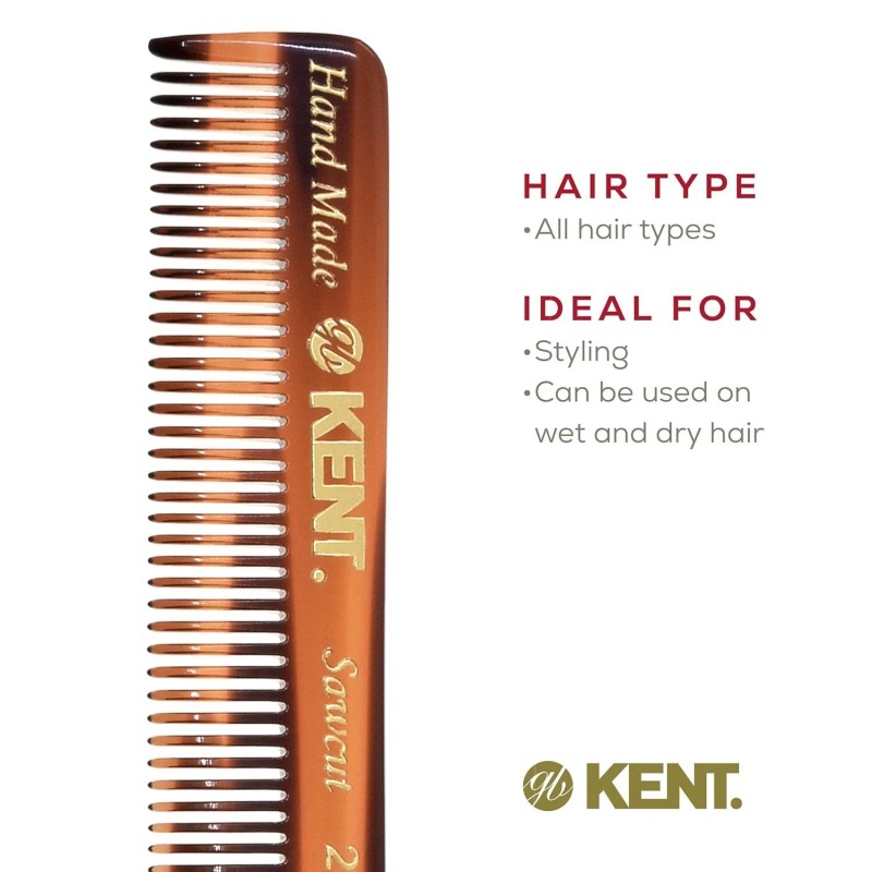 Kent 20T Handmade Folding Pocket Comb for Men, Fine Tooth