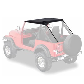 Bimini Soft Top Compatible with 1976-1986 CJ7, 1981-1985 Scrambler CJ8, 1987-1991 YJ Heavy Duty Canvas and Black Vinyl Leather Material for Sun and Light Rain Protection
