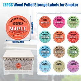 12pcs Grill Pellet Labels, 3.94x3.94 Inch Smoker Pellet Storage Labels Easy-to-Identify Pellet Label Stickers for Wood Pellet Storage Container Grill Accessories for Pellet Grills