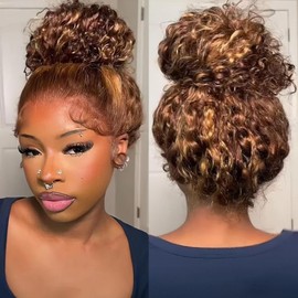 Hidden Strap 360 Water Wave 220% Density Honey Blonde Deep Curly Human Hair wig Ombre Deep Wave 4/27 Highlight Lace Front Wigs Pre Plucked Wet And Wavy Water Wave Wig for Women 20 Inch