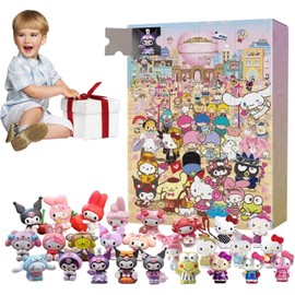 Christmas Advent Calendar 2024,Cute Cartoon Countdown Calendar 24 Christmas Cute Character Anime Figures Christmas Collectible Anime Cartoon Doll Ornament Toys for Kids