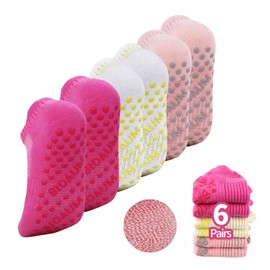 BIOAUM Yoga Socks for Women - 6 Pairs Cotton Cushion Non Slip Grip Slipper Pilates Hospital Socks