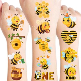 50 PCS Bee Temporary Tattoos for Kids, Funny Bee Themed Tattoos for Birthday Party Favors, Supplies, Decorations Cute Cartoon Honeybee Animals Tattoo Stickers for Kids Boys Girls Party Bag Filler