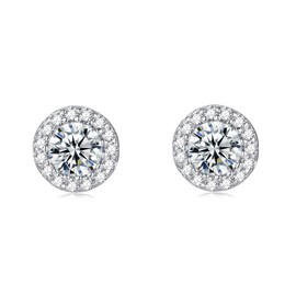 RoseJeopal Women's 925 Sterling Silver Stud Earrings, 10 mm Lightweight Silver 925 Earrings with Cubic Zirconia, Hypoallergenic Silver, Small Stud Earrings, Sleeper Earrings for Women and Girls,