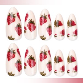 Almond Strawberry Press On Nails