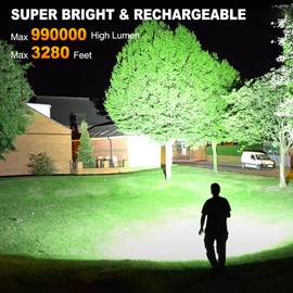MILAOSHU Rechargeable Flashlights 990000 High Lumen, 5000 ɱAh ΒATTERY LED Flashlight with Cob-Light for Home, Super Bright Flash Light 7 Modes, IPX7 Waterproof for Outdoor Camping