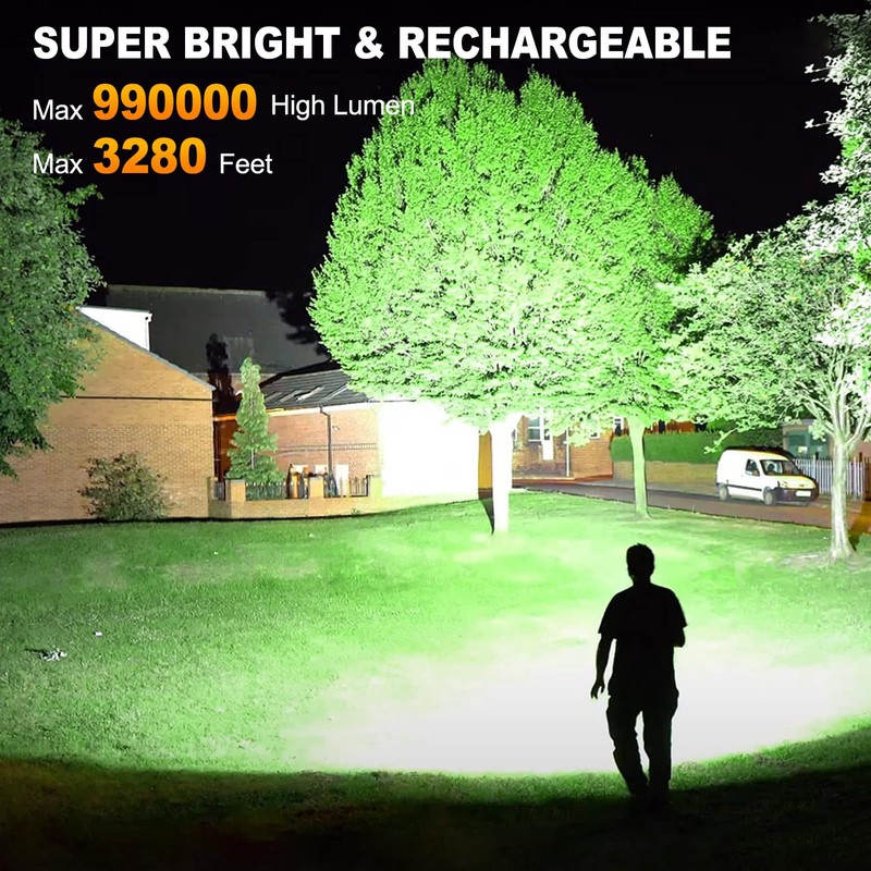 MILAOSHU Rechargeable Flashlights 990000 High Lumen, 5000 ɱAh ΒATTERY LED