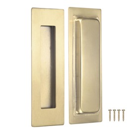 M METERXITY 2-Pack Recessed Finger Pulls, 5.90 Inch Square 304 Stainless Steel Sliding Closet Door Handles for Barn Door, Rectangular Flush Pulls Handles [Gold Tone]
