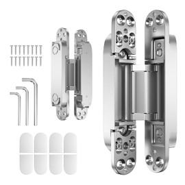 6" 2 pcs Hidden Hinges for Doors Invisible Hinges Concealed Zinc Alloy 180 Degree Swing 3 Way Adjustable Butt Silent Door Hinge 6 x 2.5 x 1 inch (Silver)