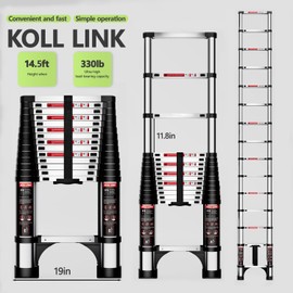 KOLL LINK Telescoping Ladder,14.5 FT Aluminum Lightweight Extension Ladder with 2 Triangle Stabilizers, Heavy Duty 330lbs Max Capacity