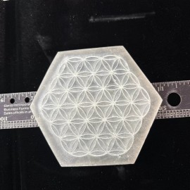 4” Hexagonal Selenite Charging Plate/grid With Flower Of Life