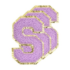 sourcing map Chenille Letters S Patches Large Size 80mm/3.15 Inch Iron-on Letters S Patches Golden Glitter Embroidered Patches for Clothing, Shoes, Hats, Backpacks Pack of 3(Purple)