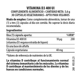 Viridian -Vitamin D3 400iu : 30 Vegetarian Capsules