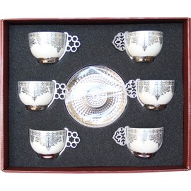 Alisveristime 12 Pc Turkish Greek Arabic Coffee Espresso Cup Saucer Porcelain Set (Black Silver)