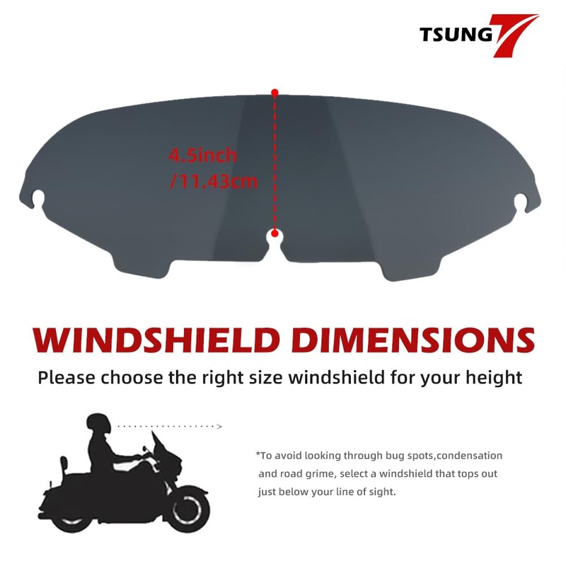 TSUNG 4.5" Smoke Round Windshield Batwing Windscreen Fit for 1996-2013
